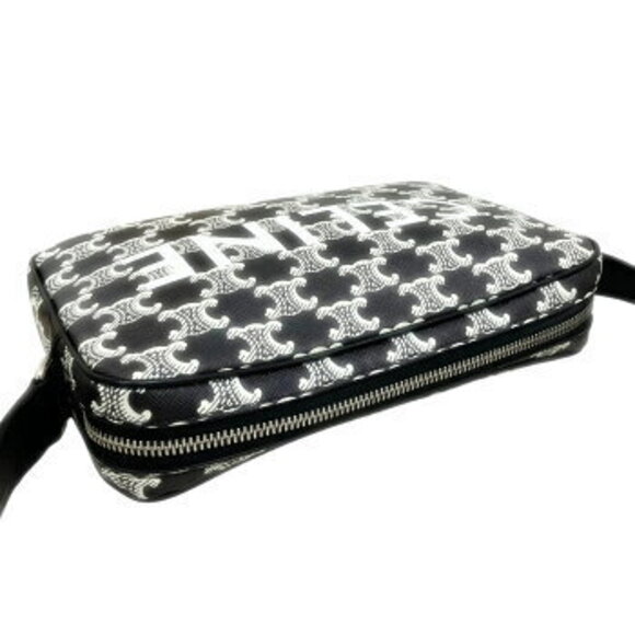 Celine Triomphe Messenger Bag Shoulder Canvas Leather Black Brown - Picture 7 of 9